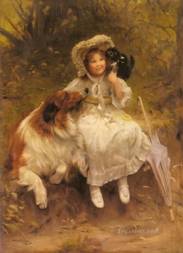 Mascotas y niños Painting - Él no te lastimará Niños idílicos Arthur John Elsley Pet Kids